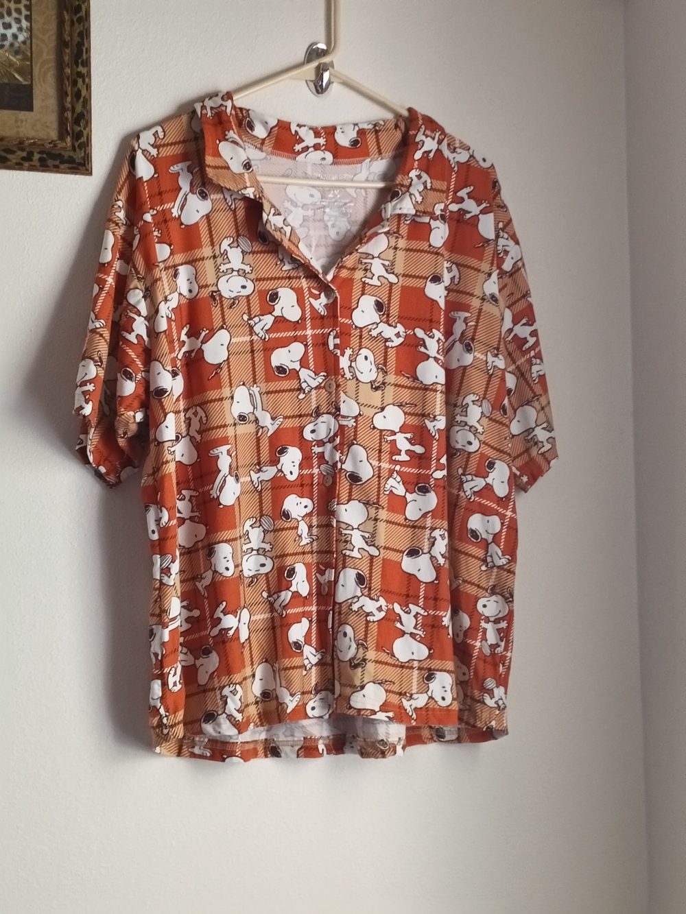 Peanuts Shirt Men 2X Multi-Colors Plaid Short-Sleeve Buttons Snoopy Print Casual